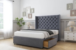 "Comfort Selena Steel Plush Divan Bed Set 2 Drawers Foot-End - 54"" Wingback 4'6 Double" - thumbnail 2
