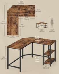 LEDREM Computer Desk, L-Shaped Corner Desk, 120 X 130 X 76 Cm, Gaming Desk, Workstation With 2 Storage Shelves For Home Office - thumbnail 8