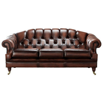 Chesterfield 3 Seater Antique Light Rust Leather Sofa Settee Bespoke In Victoria Style - image 1