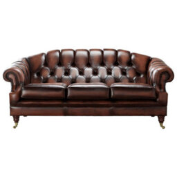 Chesterfield 3 Seater Antique Light Rust Leather Sofa Settee Bespoke In Victoria Style - thumbnail 1