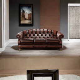 Chesterfield 3 Seater Antique Light Rust Leather Sofa Settee Bespoke In Victoria Style - thumbnail 3