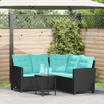 Walplus Garden Sofa With Cushion 2 Pcs Black And Turquoise Poly Rattan - image 1