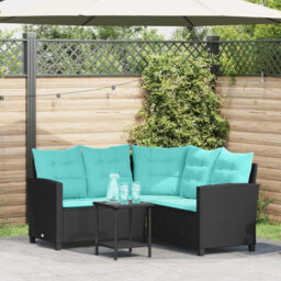 Walplus Garden Sofa With Cushion 2 Pcs Black And Turquoise Poly Rattan - thumbnail 1