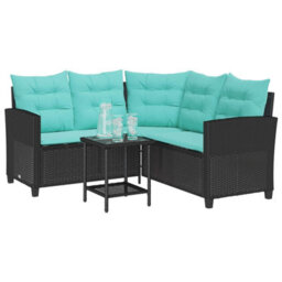 Walplus Garden Sofa With Cushion 2 Pcs Black And Turquoise Poly Rattan - thumbnail 3