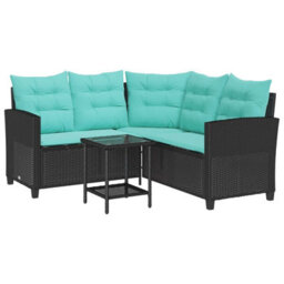 Walplus Garden Sofa With Cushion 2 Pcs Black And Turquoise Poly Rattan - thumbnail 2
