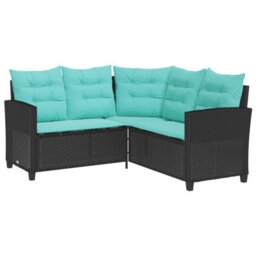 Walplus Garden Sofa With Cushion 2 Pcs Black And Turquoise Poly Rattan - thumbnail 5