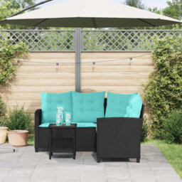 Walplus Garden Sofa With Cushion 2 Pcs Black And Turquoise Poly Rattan - thumbnail 4