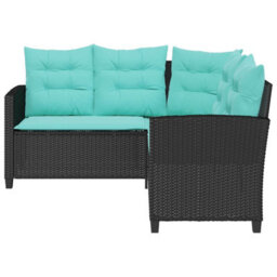 Walplus Garden Sofa With Cushion 2 Pcs Black And Turquoise Poly Rattan - thumbnail 7