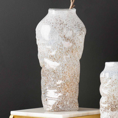 Vanity Living 46Cm White And Gold Handmade Glass Vase For Living Room Home Décor