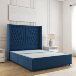 Bsspoke Alina Divan Bed Set Blue Plush Velvet With 54Inch Headboard  & No Drawers No Mattress In Double King 4Ft 6Ft - thumbnail 1