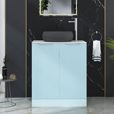 Royal Bathrooms Evora 700mm Powder Blue Fluted Floor Standing Countertop Vanity Unit 2 Door With Milan Black Basin - image 1