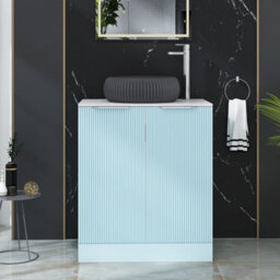 Royal Bathrooms Evora 700mm Powder Blue Fluted Floor Standing Countertop Vanity Unit 2 Door With Milan Black Basin - thumbnail 1