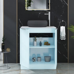 Royal Bathrooms Evora 700mm Powder Blue Fluted Floor Standing Countertop Vanity Unit 2 Door With Milan Black Basin - thumbnail 3