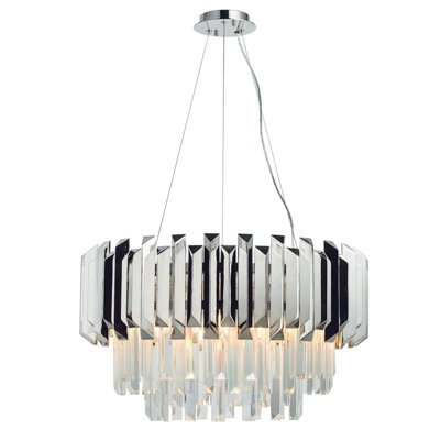 Ceiling Pendant Light Clear Crystal & Polished Stainless Steel 6 X 40W E14 - image 1