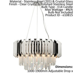 Ceiling Pendant Light Clear Crystal & Polished Stainless Steel 6 X 40W E14 - thumbnail 2