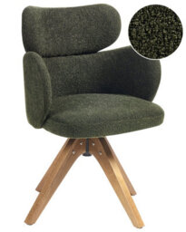Wyld and Coco Nordique Swivel Dining Chair - Dark Green Bouclé, Curved Backrest, Light Oak Legs - thumbnail 3