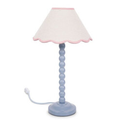 Valuelights Bobbles Powder Blue Bobbin Table Lamp With Pink Trim Scallop Shade - Led Bulb Included - thumbnail 2