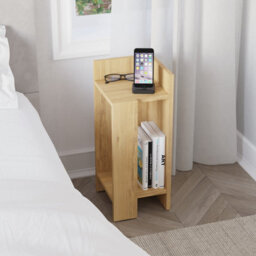 Decortie Elos Modern Narrow Bedside Table Nightstand 25Cm, 2-Tier Open Shelf Right Module, Oak Effect - thumbnail 1