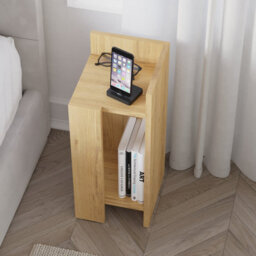 Decortie Elos Modern Narrow Bedside Table Nightstand 25Cm, 2-Tier Open Shelf Right Module, Oak Effect - thumbnail 4