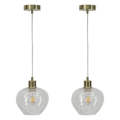 First Choice Lighting Set Of 2 Bradson - Clear Swirl Glass With Satin Brass Pendant Fittings - image 1