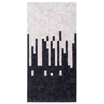 Wyld And Coco Couture Cowhide Area Rug Black And White 80 X 150 Cm Handcrafted Geometric - image 1