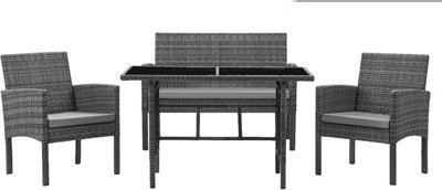 Evre 4 Seat Porto Garden Rattan Furniture Set 4 Piece Dining Outdoor Wicker Lounge Sofa Table Grey - Inc Weekend Delivery - image 1