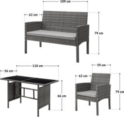 Evre 4 Seat Porto Garden Rattan Furniture Set 4 Piece Dining Outdoor Wicker Lounge Sofa Table Grey - Inc Weekend Delivery - thumbnail 9