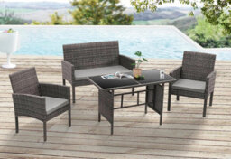 Evre 4 Seat Porto Garden Rattan Furniture Set 4 Piece Dining Outdoor Wicker Lounge Sofa Table Grey - Inc Weekend Delivery - thumbnail 2