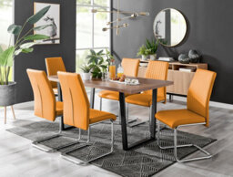Furniturebox Uk Kylo Brown Wood Effect Dining Table & 6 Mustard Lorenzo Chairs