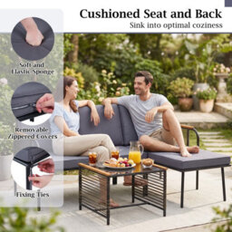 Costway 3 Pieces Rattan Conversation Furniture Set Outdoor L-Shaped Sofa Set With Cushions - thumbnail 4