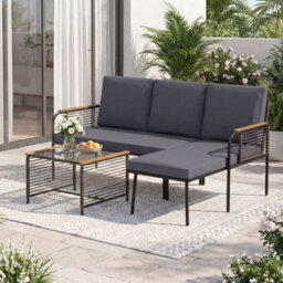 Costway 3 Pieces Rattan Conversation Furniture Set Outdoor L-Shaped Sofa Set With Cushions - thumbnail 1