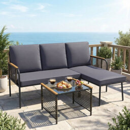 Costway 3 Pieces Rattan Conversation Furniture Set Outdoor L-Shaped Sofa Set With Cushions - thumbnail 6