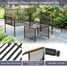 Costway 3 Pieces Rattan Conversation Furniture Set Outdoor L-Shaped Sofa Set With Cushions - thumbnail 3