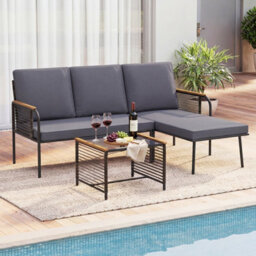 Costway 3 Pieces Rattan Conversation Furniture Set Outdoor L-Shaped Sofa Set With Cushions - thumbnail 8