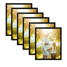 "Design Group Domkora 8 X 10"" Black Picture Frames Set Of 6 - Plastic Photo Frame Styrene Front - Portrait Landscape Wall Hanging Or Tabletop"