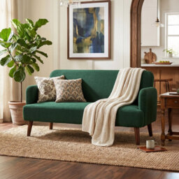 Homcom 2 Seater Sofa With 21Cm Thick Padding And Wood Legs, Dark Green - thumbnail 9