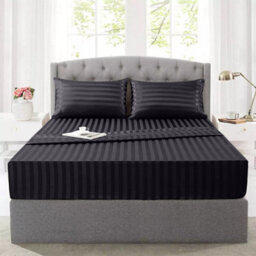 Ameha Stripe Fitted Sheet 40 Cm Deep Pocket- Hypoallergenic Easy Care Black Bed Sheets Uk King Bedsheet(152X200Cm) - thumbnail 7