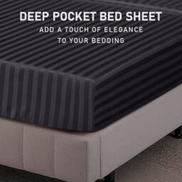 Ameha Stripe Fitted Sheet 40 Cm Deep Pocket- Hypoallergenic Easy Care Black Bed Sheets Uk King Bedsheet(152X200Cm) - thumbnail 8