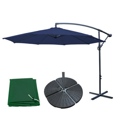 Sundaze 3M Blue Garden Cantilever Banana Parasol Umbrella Crank Hanging Patio With Base Weights & Cover - image 1
