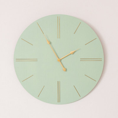 Melody Maison Large Green Wooden Grain & Gold Detailed Wall Clock - 70Cm X 70Cm - image 1
