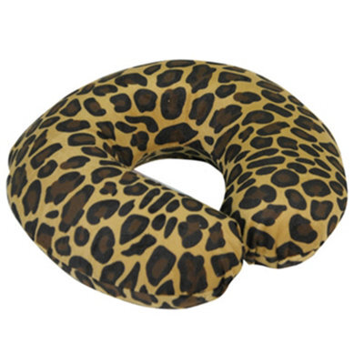 Loops Comfortable Memory Foam Neck Travel Cushion With Removable Velour Cover In Tan Leopard Print - image 1