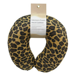 Loops Comfortable Memory Foam Neck Travel Cushion With Removable Velour Cover In Tan Leopard Print - thumbnail 2