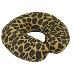 Loops Comfortable Memory Foam Neck Travel Cushion With Removable Velour Cover In Tan Leopard Print