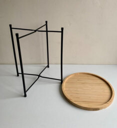 Mantraraj Large Bamboo Side Table And Tray Round End Table Foldable Modern Natural Bedside Table Small Coffee Table - thumbnail 2