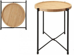 Mantraraj Large Bamboo Side Table And Tray Round End Table Foldable Modern Natural Bedside Table Small Coffee Table - thumbnail 1