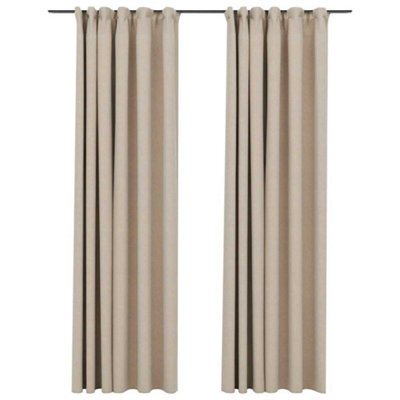 Berkfield Premium Linen-Look Blackout Curtains With Hooks 2 Pcs Beige 140X245 Cm