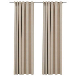 Berkfield Premium Linen-Look Blackout Curtains With Hooks 2 Pcs Beige 140X245 Cm