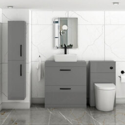 Royal Bathrooms 800mm Floor Standing Vanity Unit 2 Drawer Indigo Grey Gloss & Countertop Basin - Cube With Matt Black Handle - thumbnail 2