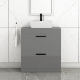 Royal Bathrooms 800mm Floor Standing Vanity Unit 2 Drawer Indigo Grey Gloss & Countertop Basin - Cube With Matt Black Handle - thumbnail 1