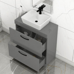 Royal Bathrooms 800mm Floor Standing Vanity Unit 2 Drawer Indigo Grey Gloss & Countertop Basin - Cube With Matt Black Handle - thumbnail 3